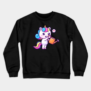 Cute Unicorn Watering Plant Cartoon Crewneck Sweatshirt